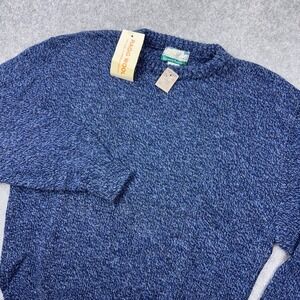VTG Tidewater Traders Sweater Men Medium Blue Ragg Wool Chunky Knit Crewneck NEW